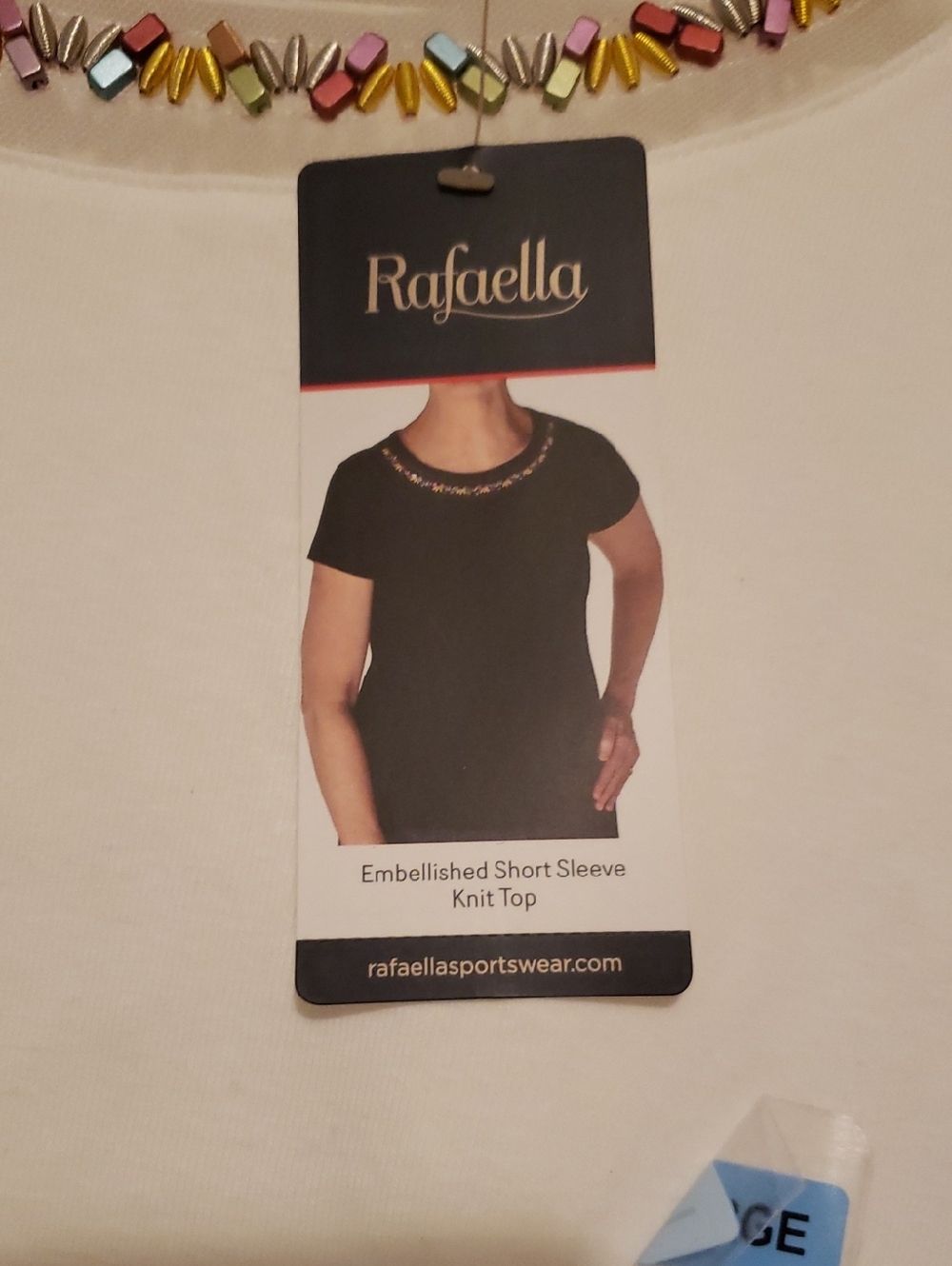 NWT-Rafaella Snow White Short-Sleeve Crewneck Top with Jeweled Neckline - Picture 2 of 8